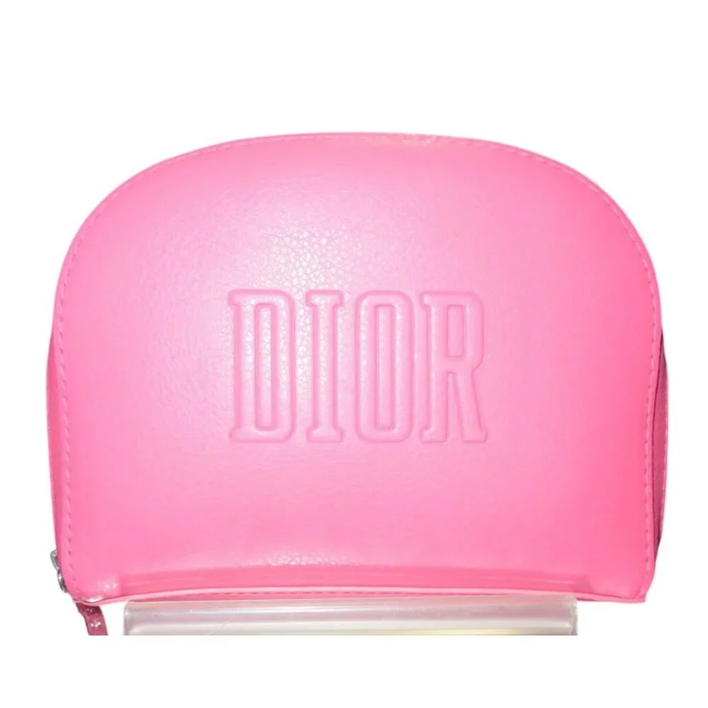 Dior Cosmetic Makeup Beauty Pouch Clutch Hot Pink D Embellished Zipper Charm